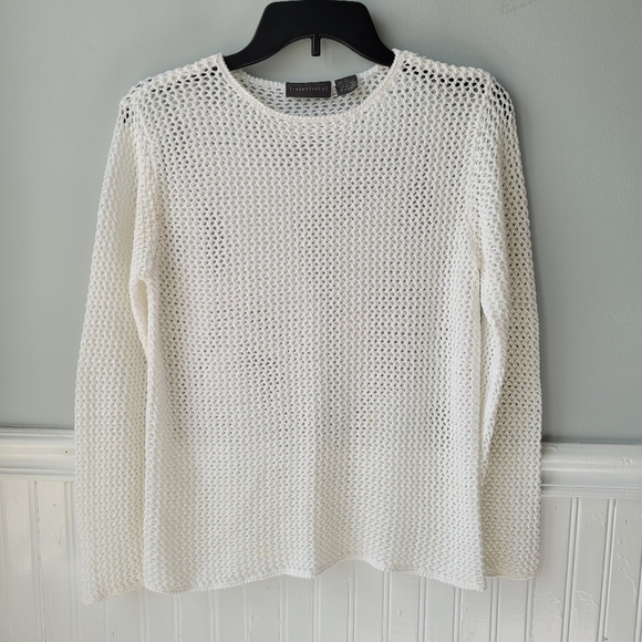 Vintage Ivory Loose Open Knit Mesh Netted See Through Sweater Top Sz Small - Picture 2 of 14